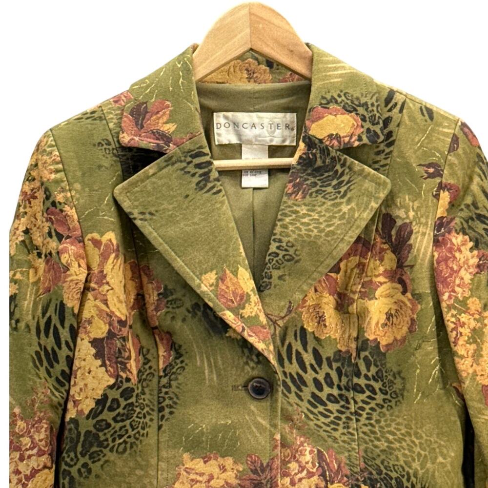 Doncaster Vintage Tapestry Green Pink Floral Animal Jungle Blazer Jacket Women 4 - Picture 3 of 10